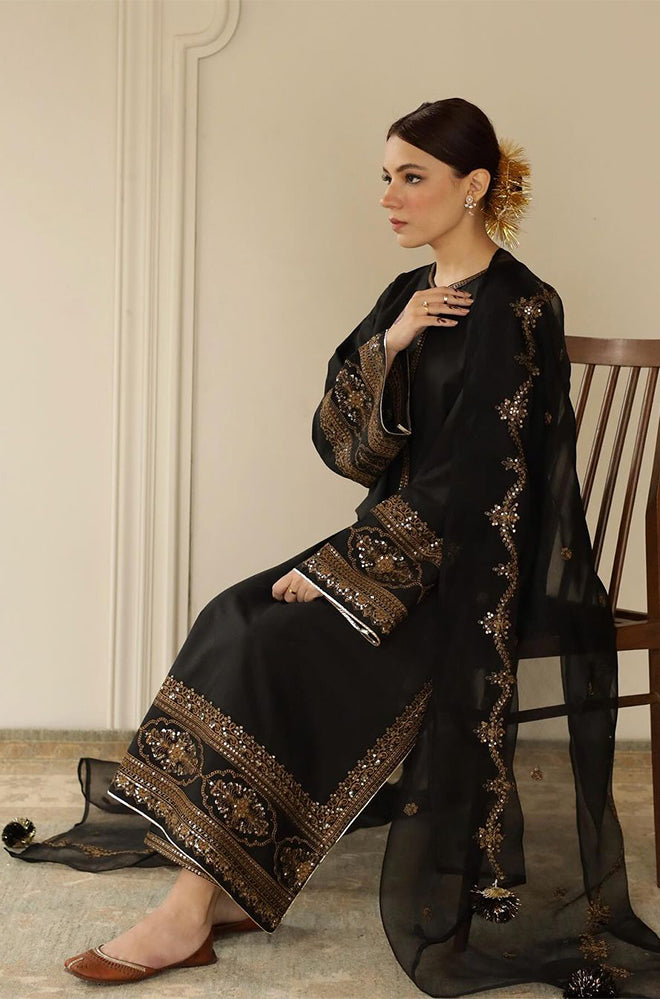 BLACK ELEGANCE - 3PC LAWN SEQUENCE EMBROIDERED LA-104